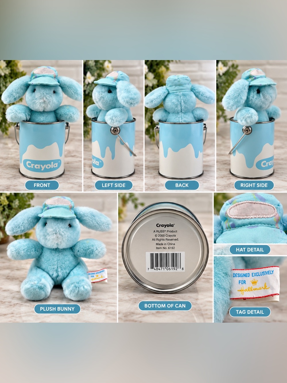 VTG 1989 Hallmark Crayola Blue Easter Bunny 9” Plush Paint Can Heartline